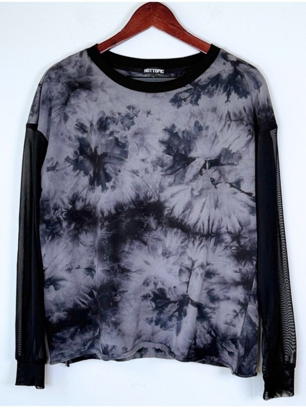 Hot Topic Black Grey Tie Dye Sweatshirt Top Mesh Sleeves Plus Size 0X Alt Goth